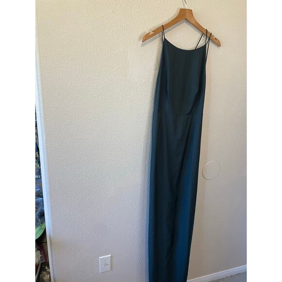 BHLDN Marta Crepe Bridesmaid Dress in Forest Green Strappy Spaghetti Strap Sz 10 - Picture 11 of 16